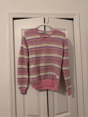 Striped Pink & Cream Gleneagles of Scotland Cashmere Sweater